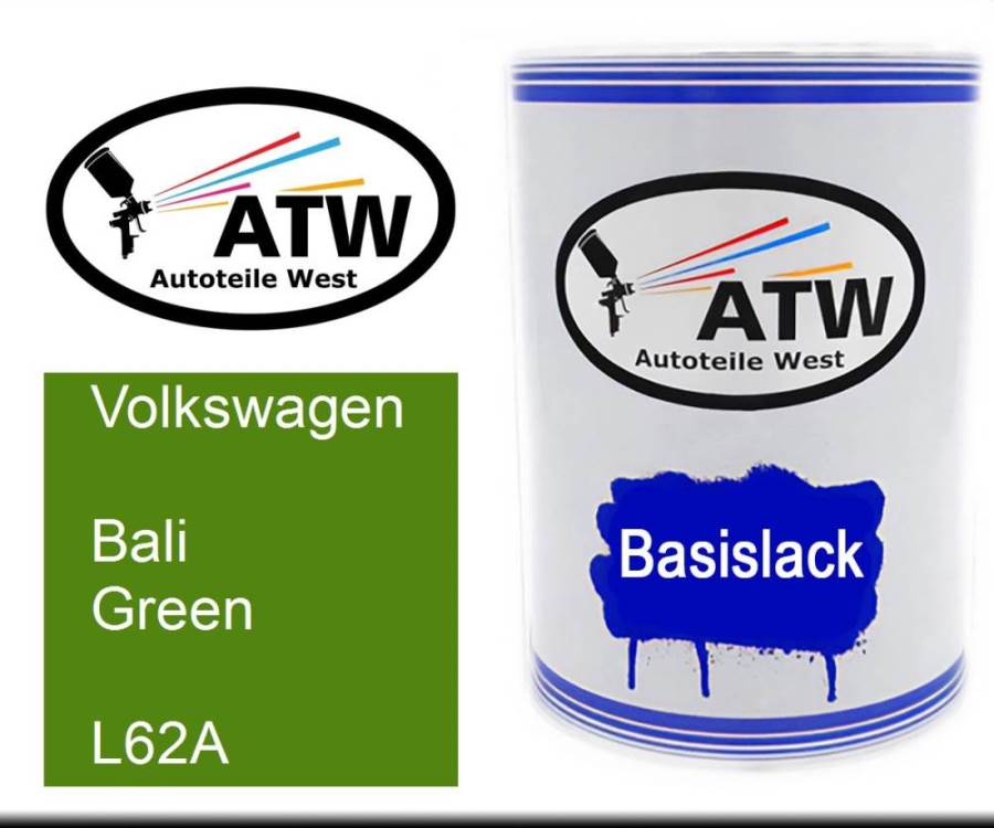 Volkswagen, Bali Green, L62A: 500ml Lackdose, von ATW Autoteile West.